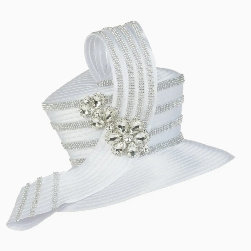 Elegant White Women's Hat with Silver Accents